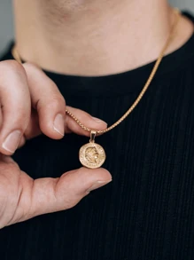 18K镀金波浪形硬币吊坠项链，男士珠宝礼物（送给男友），周年纪念礼物（送给丈夫），男士吊坠