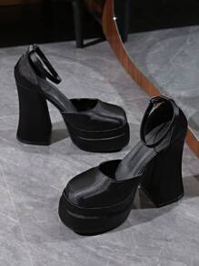 2024 New Spring/Autumn High Heel Sandals, Korean Style Peep-Toe Chunky Heel Mary Janes For Women