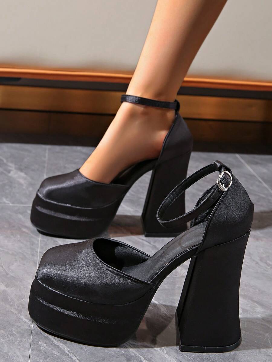 2024 New Spring/Autumn High Heel Sandals, Korean Style Peep-Toe Chunky Heel Mary Janes For Women