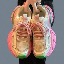 Women Platform Sneakers Mixed Colors Running Sports Shoes Soft Tennis Shoes Casual Vintage Outdoor Lace Up Comfortable Sneakers - Black - View 2