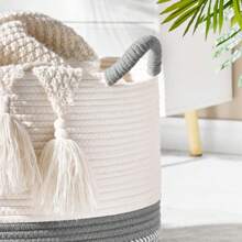 1Pc  Large Basket (20 "X13"), Woven Basket For Storing Baby Laundry Basket, Cotton Rope Blanket Basket For Living Room, Laundry Room, Nursery, Pillow, Toy Box - Gray - Xám - Xem 3