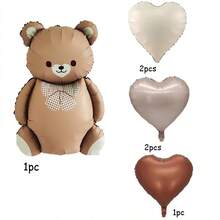 2/6/7/9 件 25 英寸可爱熊气球套装，采用 Ins 风格，包括蝴蝶结熊、棕色和白色花朵心形气球 - 非常适合婚礼、周年纪念日、情人节和生日派对 - 咖啡棕 - 查看 12