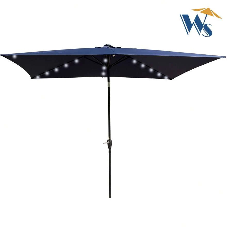 10x6.5ft Rectangular Solar LED Market Umbrella With Crank And Tilt For Patio, Garden, And Pool Shade - Màu xanh hải quân - Xem 1