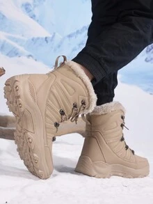 Botas de nieve de invierno para hombres con forro de piel, botas de media caña de moda de alta calidad, zapatos para caminar al aire libre antideslizantes, con cordones, botas de senderismo de talla grande para hombres