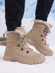 Botas de nieve de invierno para hombres con forro de piel, botas de media caña de moda de alta calidad, zapatos para caminar al aire libre antideslizantes, con cordones, botas de senderismo de talla grande para hombres