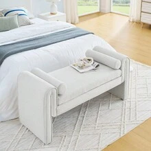 Large Beige Linen Fabric Bedroom Storage Stool With Ample Space - Versatile Seating For Bed End, Living Room, Or Entrance - 50.39 Inches - White - View 5