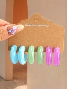 Bộ 6-12 chiếc/Bộ Hoa tai tròn hình chữ C nhiều màu sắc phong cách Bohemian, Phụ kiện trang sức đa năng hàng ngày cho phụ nữ - Bộ bông tai hình chữ C - Xem 5
