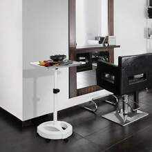 Rolling Salon Aluminum Instrument Tray - Portable Hair Stylist Trolley With Mat, White - 1 - 查看 3