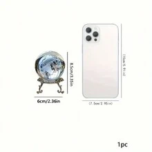 1 件手工 3D 雕刻地球图案水晶球，带金属底座，优雅的节日礼物。适合家人、朋友、恋人、女朋友和家庭成员，水晶材料增添奢华感。可用作房间装饰、办公桌配件、家居装饰、圣诞礼物、生日礼物、场景装饰和节日装饰 - 銀色 - 查看 2