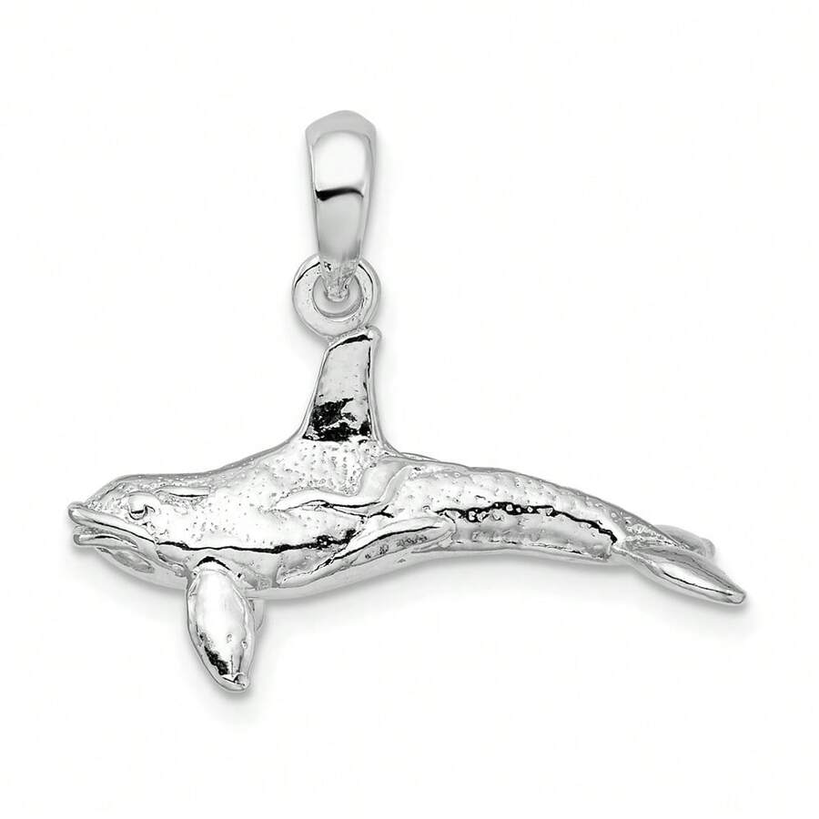 925 Sterling Silver Textured 3D Killer Whale Pendant
