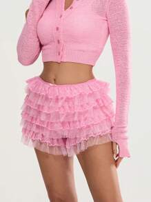 Women Lolita Bloomers Cute Ruffle Shorts Lace Pumpkin Pants Sexy Boyshorts Layered Bottoms Y2k Sweet Kawaii Pettipants - Hồng - Xem 5