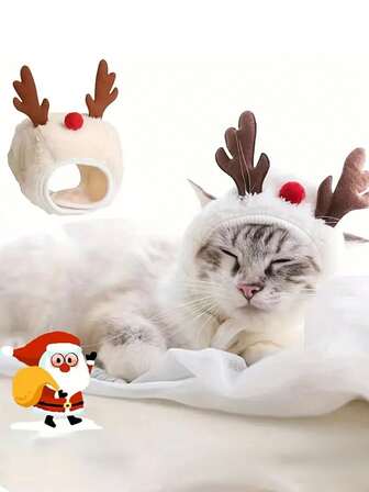 1pc Christmas Pet Cute Hat Bib Accessories Set, Santa Decoration Kit, Warm Decoration Suitable For Puppies And Cats Holiday Supplies