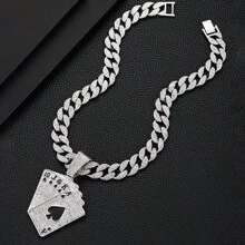Collar con abalorio de naipes de diamantes de imitación para hombre, cadena cubana de estilo Punk Hip Pop, para regalo de joyería y fiesta - Plateado - Ver 19