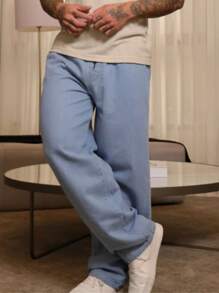 Men's Baggy Balloon Jeans 100% Denim Wide Leg Model - 淺色水洗藍 - 查看 4