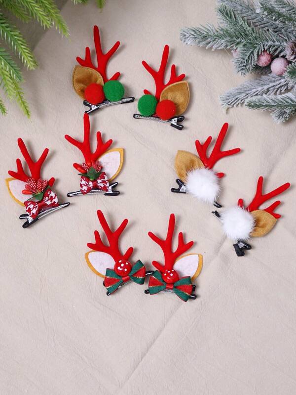 1 set (2 pezzi) - Fermagli per capelli creativi a forma di corna di renna rosse, accessori per costumi da festa di Natale, accessori per costumi di ruolo, accessori fotografici, migliori regali per compleanni, decorazioni natalizie, decorazioni invernali per la stanza