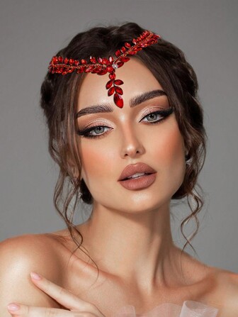 1 st handgjort glittrande kristallhårband till brudpanna, rött hårtillbehör lämpligt för bröllop, fest, bal, alla hjärtans dag