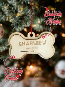 1 件定制文字圣诞饰品，个性化名字宠物纪念饰品，木制定制宠物纪念品，骨头形状设计，纪念礼物，宠物纪念礼物，狗纪念礼物，纪念饰品，个性化纪念饰品，圣诞饰品，适用于卧室和客厅，圣诞节的独特礼物，送给妈妈、爸爸、妻子、丈夫、女朋友、男朋友的最佳礼物 - 款式 3 - 查看 1