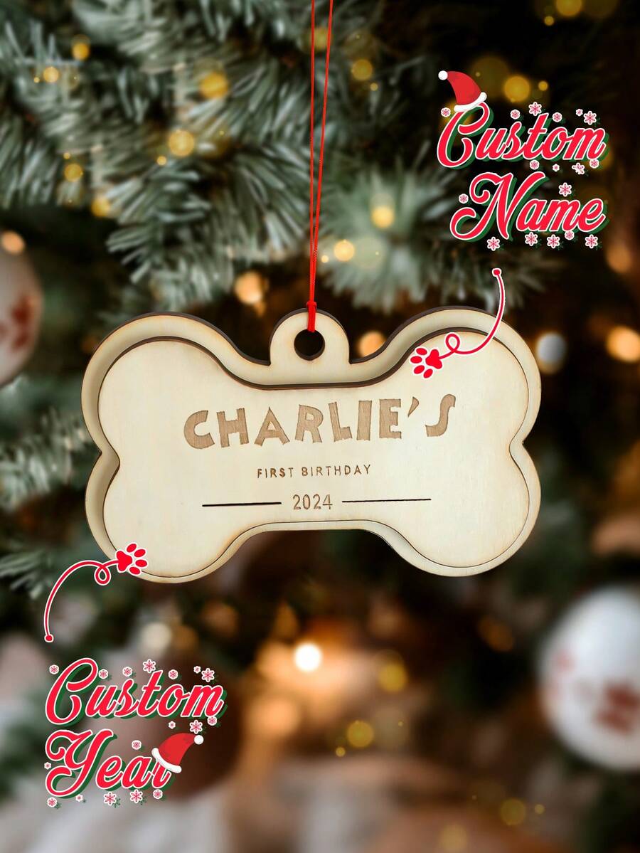 1 件定制文字圣诞饰品，个性化名字宠物纪念饰品，木制定制宠物纪念品，骨头形状设计，纪念礼物，宠物纪念礼物，狗纪念礼物，纪念饰品，个性化纪念饰品，圣诞饰品，适用于卧室和客厅，圣诞节的独特礼物，送给妈妈、爸爸、妻子、丈夫、女朋友、男朋友的最佳礼物 - 款式 3 - 查看 1