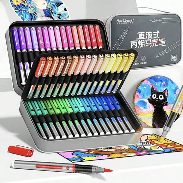 Canetas de tinta acrílica vibrantes de 80 cores - Ponta de pincel macia e flexível para controle preciso, versátil para pintura em tela, rocha, madeira, pedra, vidro, cerâmica e tecido - perfeita para pintura criativa, expressão artística e projetos de artesanato "faça você mesmo" de volta às aulas