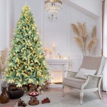 8 FT Prelit Artificial Skinny Christmas Tree,Blue Spruce Slim Pencil Xmas Tree With 1987 PE&PVC Mixed Branch Tips,500 UL Listed Clear Lights,Hinged Pine Tree With Metal Stand For Home Office Décor - US A Type Plug(110-127V) - View 7