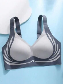 3pcs/Set White, Black & Blue Color Block Women's Bra, Adjustable Back Closure, Comfortable Breathable Semi-Fixed Cup, Gather & Support, Suitable For B-Cup, Sports & Yoga