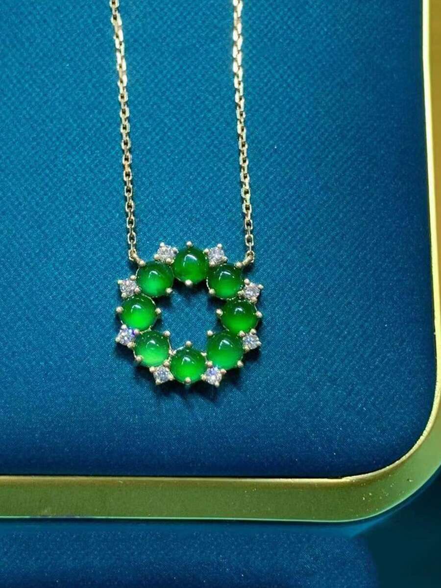 925 纯银绿色串珠吊坠小众轻巧奢华日常佩戴颈链项链 - 金色 - 查看 1