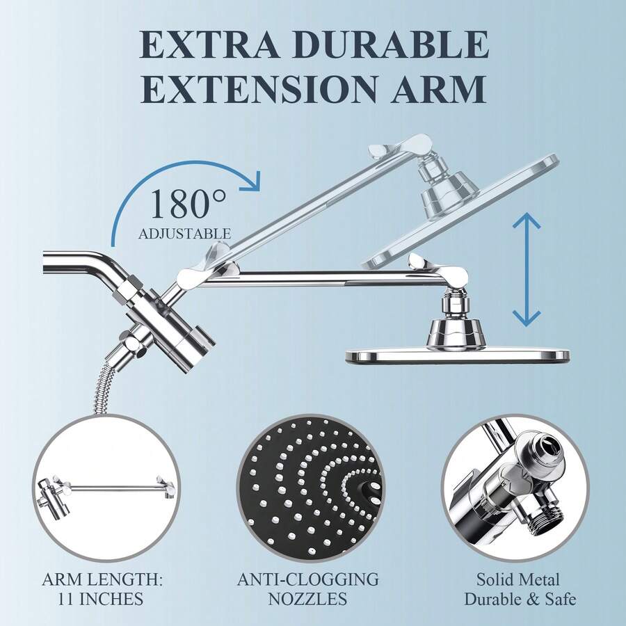 12 Inch High Pressure Rain Shower Head Combo With Adjustable Extension