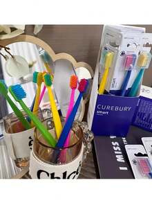 12 支 CUREBURY 智能手动牙刷，超细纤维软毛，全头设计，带盖，成人口腔护理配件，中性，耐用 - 彩色 - 查看 11