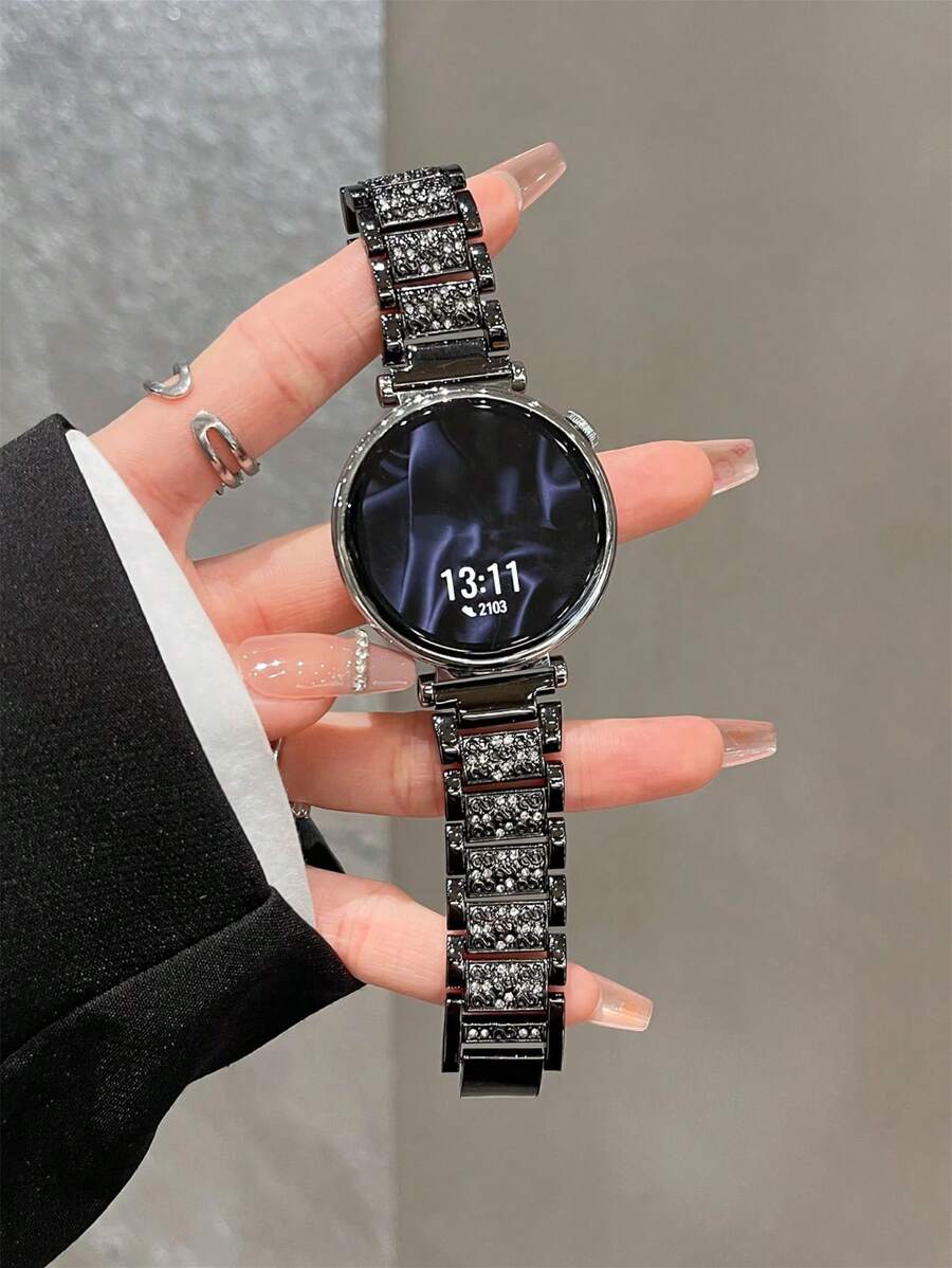 1 Dây đeo đồng hồ kim loại đính đá đen, tương thích với , Galaxy Watch 7 6 5 4 40mm 44mm, Galaxy Watch 5 Pro 45mm/Watch 6 4 Classic 42mm 46mm 43mm 47mm/Active 2, phù hợp với dây đeo đồng hồ 18mm/20mm/22mm, dành cho cả nam và nữ