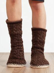 Dép đi trong nhà cho nam dày ấm áp tất đi sàn mùa đông chống trượt dép đi trong nhà thời trang sang trọng tất đi ngủ nữ - màu nâu - Xem 3