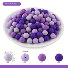 60个15mm/12mm/9mm硅胶珠组合，有黑色、红色、蓝色、粉色、黄色、绿色、橙色、棕色、紫色等组合可选，适用于手工DIY制作、钥匙扣配件等 - 彩色 - 查看 25