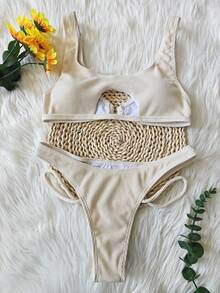 Women's Hollow Out Sexy Solid Color Bikini Set Slender Swimwear, Real Photos, Vacation Outfits Woman