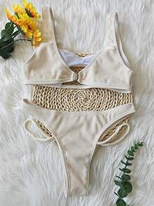 Women's Hollow Out Sexy Solid Color Bikini Set Slender Swimwear, Real Photos, Vacation Outfits Woman