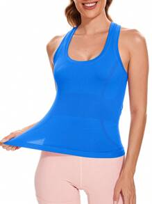 Workout Tank Tops For Women Sleeveless Gym Tops Seamless Racerback Athletic Yoga Shirts - 湖藍色 - 查看 4