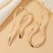1 đôi bông tai đính đá cong bất đối xứng thời trang, phù hợp với trang phục hàng ngày của phụ nữ, trang sức sáng tạo hình học độc đáo - Vàng - Xem 2