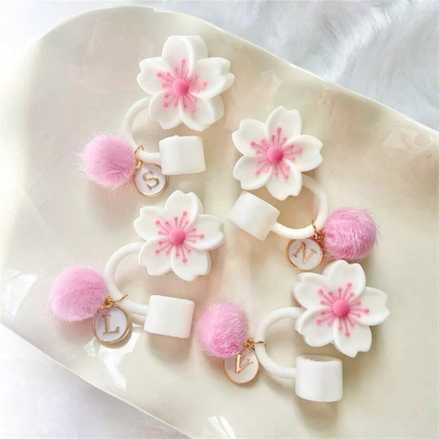 Bộ 2 nắp có ống hút, phù hợp với cốc thủy tinh 40oz, kiểu dáng tối giản hiện đại, họa tiết 26 chữ cái và hoa anh đào, chống rò rỉ, thích hợp cho sinh nhật, ngày Valentine, họp mặt gia đình và các dịp khác. - nhiều màu - Xem 1