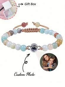 Pulsera personalizada con cuentas de ojo de tigre y proyección de foto, regalo de pulsera de proyección de foto personalizada para vacaciones, cumpleaños, festival
