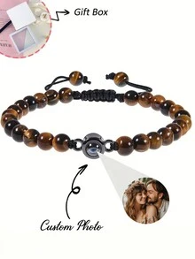 Pulsera personalizada con cuentas de ojo de tigre y proyección de foto, regalo de pulsera de proyección de foto personalizada para vacaciones, cumpleaños, festival