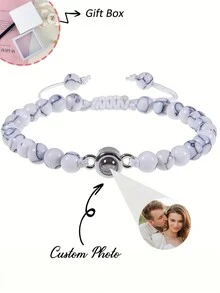 Pulsera personalizada con cuentas de ojo de tigre y proyección de foto, regalo de pulsera de proyección de foto personalizada para vacaciones, cumpleaños, festival