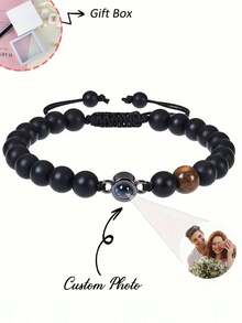Pulsera personalizada con cuentas de ojo de tigre y proyección de foto, regalo de pulsera de proyección de foto personalizada para vacaciones, cumpleaños, festival