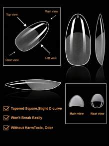 600片全覆盖式按压美甲贴片，尖头、杏仁头、方头、棺材头、法式假指甲，可卸凝胶延长甲片，胶囊式按压美甲用品 - 無色 - 查看 4