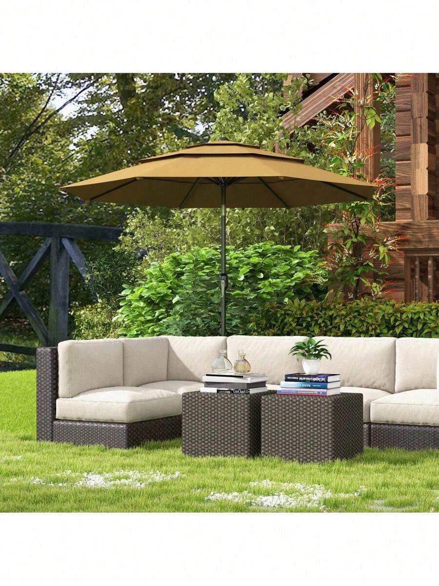 Outsunny 9FT 3 Tiers Patio Umbrella Outdoor Market Umbrella With Crank
