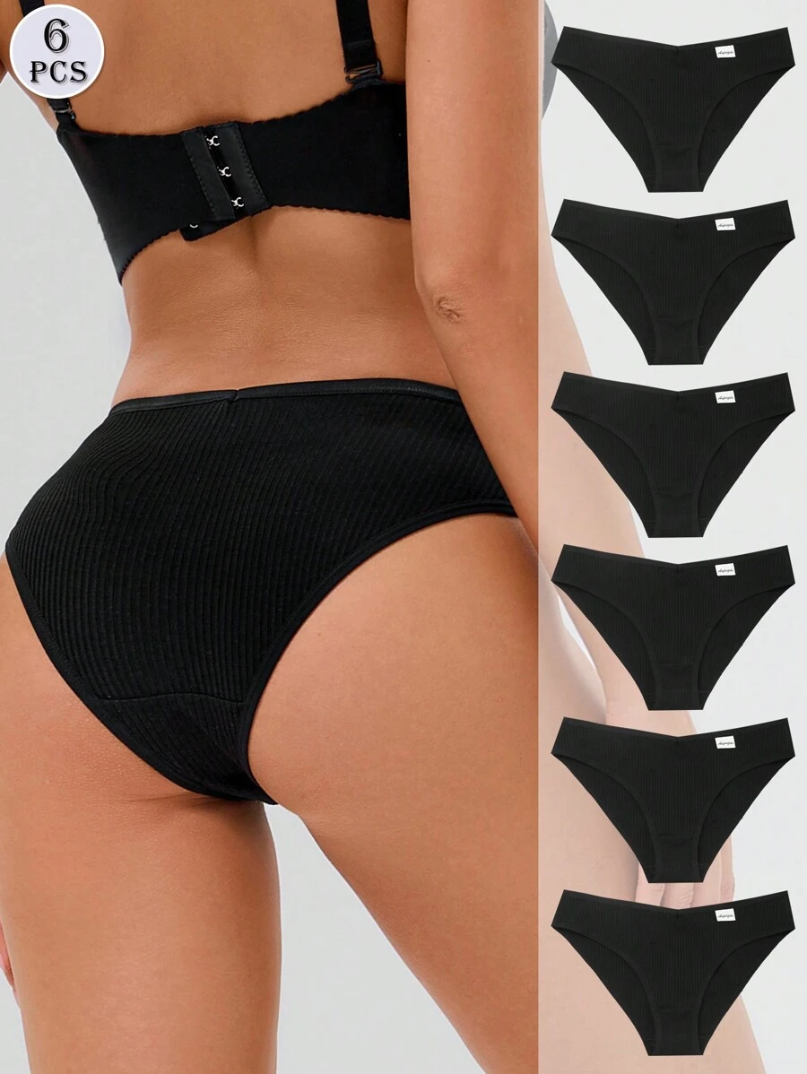 6Pcs/Set Ladies Cotton Lingerie Briefs Panties Low-Rise Soft Comfortable Breathable Underwear - Black - View 1