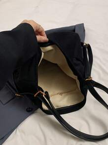 1 件女士仿麂皮多功能手提包 - 新款软皮休闲百搭优质时尚背包、单肩包、手提包，带多个口袋和大容量，适合通勤、零钱包、防盗拉链、隐藏口袋 - 黑色 - 查看 6