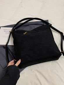 1 件女士仿麂皮多功能手提包 - 新款软皮休闲百搭优质时尚背包、单肩包、手提包，带多个口袋和大容量，适合通勤、零钱包、防盗拉链、隐藏口袋 - 黑色 - 查看 7