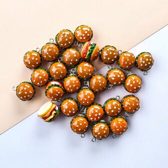 6/10 件汉堡吊坠迷你食物吊坠耳环手链配件可爱食物吊饰工艺品制作吊坠人造食物吊坠珠宝制作用品耳环吊饰钥匙