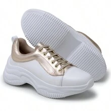 Women's Casual Fashion Sneakers Premium Metallic White Color Glace - 白色 - 查看 2