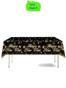 Khăn trải bàn tiệc năm mới bằng vàng đen, bố trí bóng bay, khăn trải bàn dùng một lần, bộ đồ ăn, đĩa giấy, bộ trang trí, quà tặng tốt nhất - Nhiều màu - Xem 8