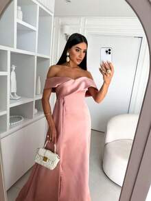 dress company Zibeline Hérty Rose Off-The-Shoulder Mermaid Long Party Dress - 乾枯玫瑰色 - 查看 3