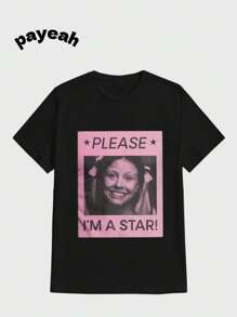 Payeah PLEASE * I'M A STAR! Casual Digital Print  Pure Heavy Cotton T Shirt - Black - View 1